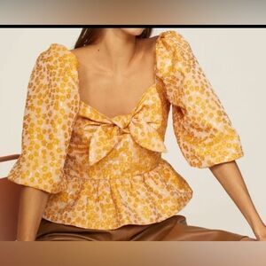 Orange Two Tone Puff Sleeve Peplum Top by Hofmann Copenhagen/Size 8 (FR 40)